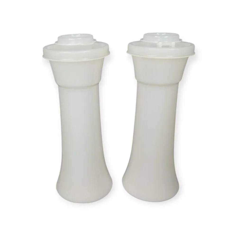 Vintage Tupperware Salt & Pepper Shakers #718-14 Rare Blue Lettering USA